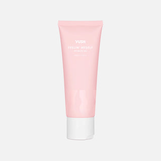 Pink tube with white lid against grey background. Text on product reads "VUSH FEELIN' MYSELF INTIMATE GEL".